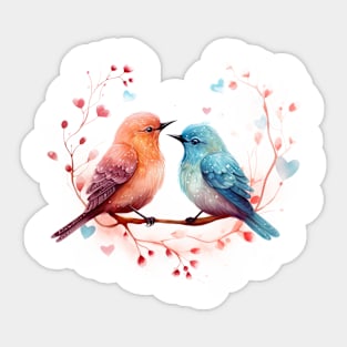 Valentine Kissing Lark Bird Couple Sticker